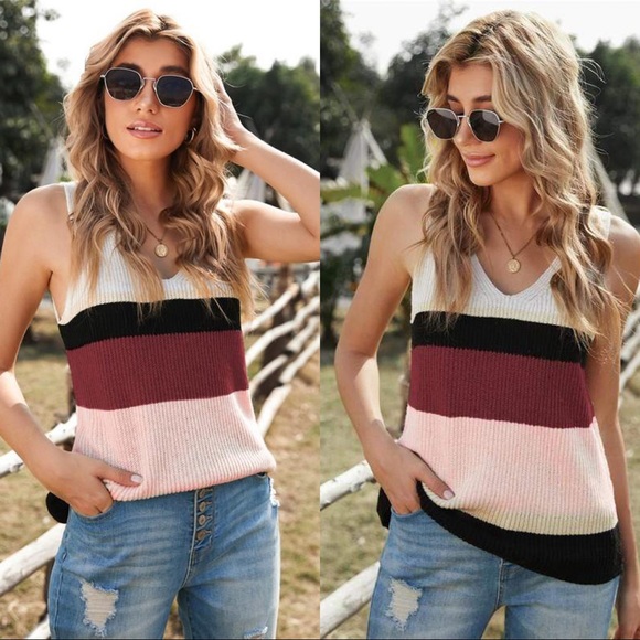 Vibin' & Thrivin' Crochet Knit Tank-Burgundy - Picture 1 of 3